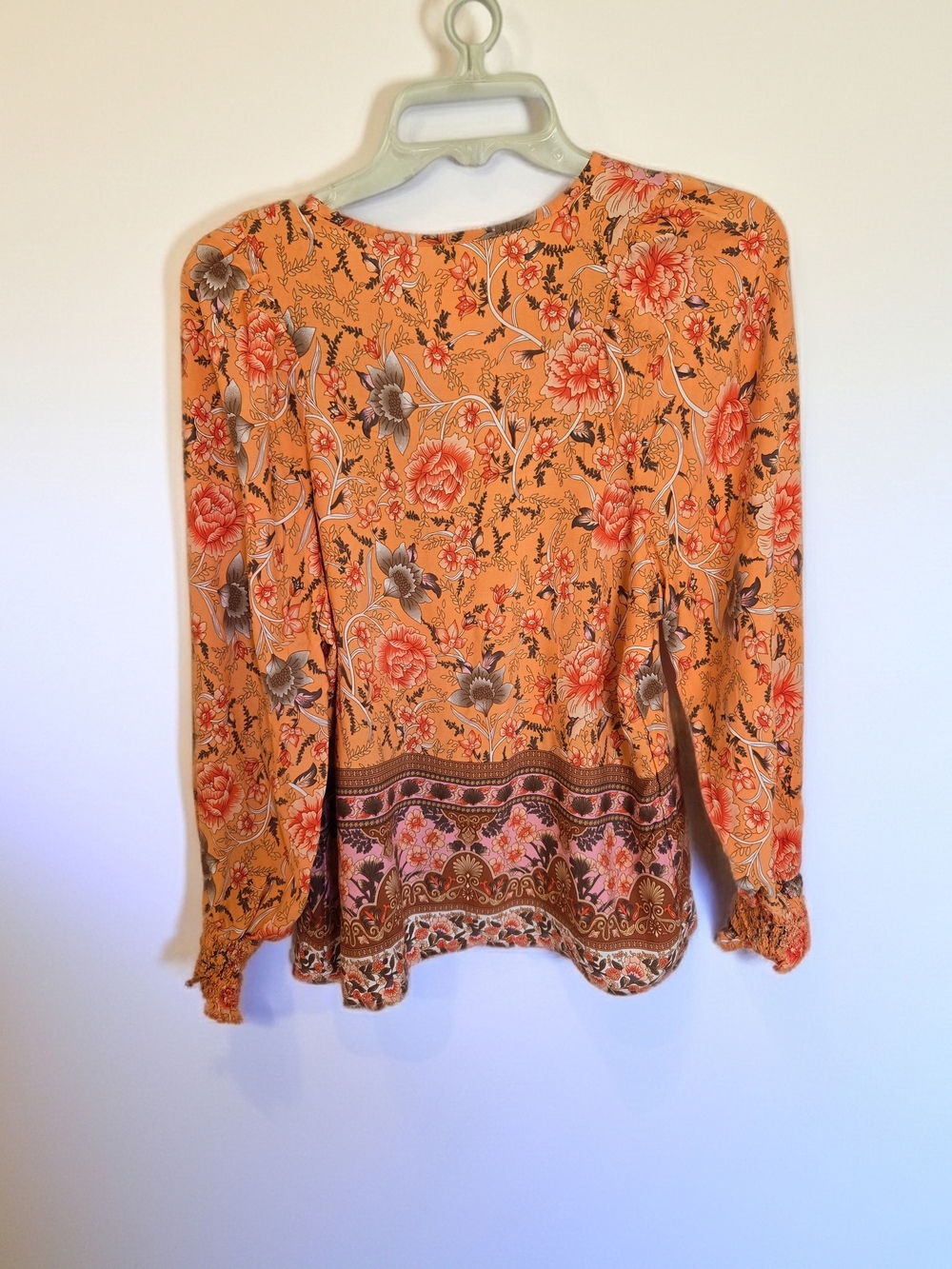 Boho Floral Peasant Blouse - Lantern Sleeves Flowy Hippie Vibe Women's S,M,L,XL - Picture 6 of 9